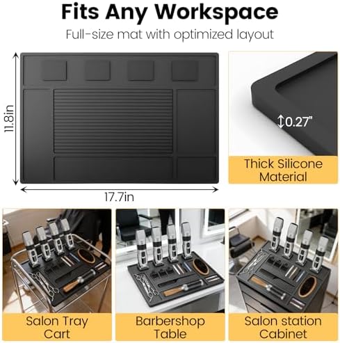 Magnetic Barber Mat for Clippers - Professional 4-Slot Tool Organizer Station with Strong Magnet, Non-Slip Flexible Silicone Mat for Barber Shop & Salon Accessories - Image 2