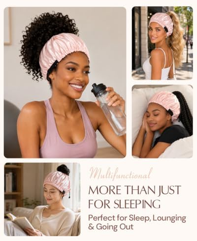 BONNET QUEEN Adjustable Double Layer Silk Like Satin Sleep Bonnet for Women with Scrunchie - Image 6