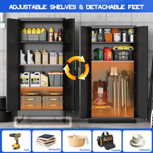GAIOUS 61" Tall Kitchen Pantry Cabinet,Metal Storage Cabinet Black Cupboard - Image 4