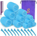 Self grip hair roller set,Hair roller set 18 pcs,Hair rollers with hair roller clips and comb,Salon hairdressing curlers,DIY Hair Styles, Sungenol 3 Sizes blue Hair Rollers in 1 set by Sungenol