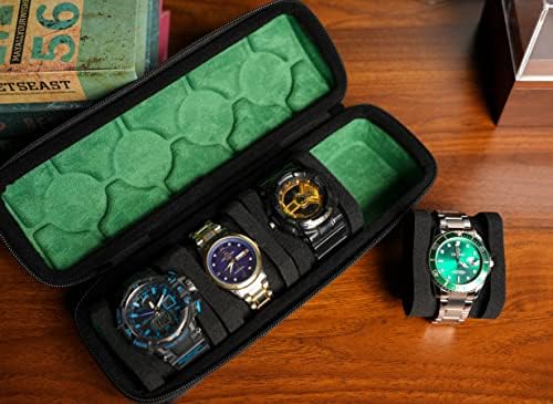 4 slots Watch travel case, hard watch box storage organize holder, with soft foam insert fit watches up to 55mm face,green microfiber lining - Image 6