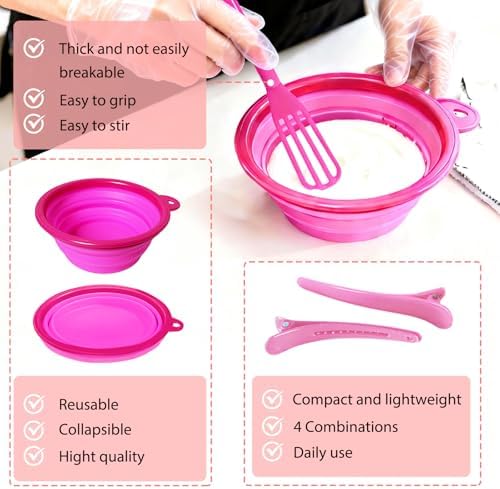 21 Pcs Pink Hair Dye Kit Professional Salon Tools with Bowl - Image 4
