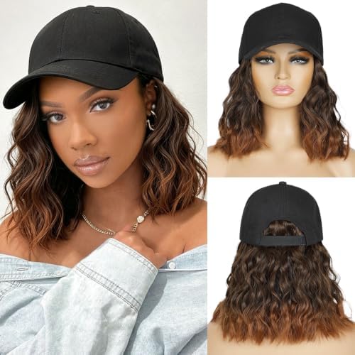 HANYUDIE Hat Wig for Women Wig Cap with Curly Hair Extensions Hat with Hair Wave Adjustable Baseball Cap Wigs by HANYUDIE