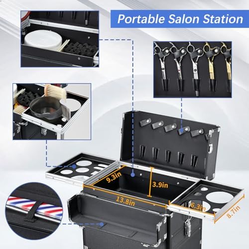 Yueieoun Salon Cart with 4 Drawers, Hair Stylist Cart with Wheels Portable Salon Station with Worktop Tray, Rolling Makeup Train Case Cosmetology Case for Barbering or Hairstyling Service - Image 3