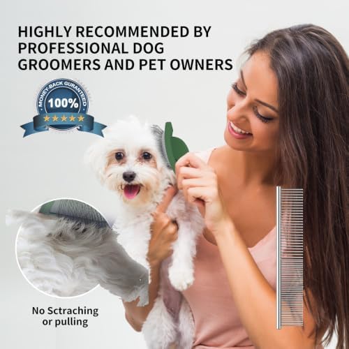 Long Pin Slicker Brush & Dog Comb Set for Doodles Grooming, Green - Image 6