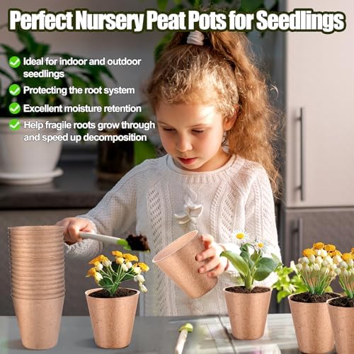 4 Inch Peat Pots, 50PCS Biodegradable Plant Starting Pots Round Nursery Pot, Garden Germination Nursery Pot Bonus 20 Plant Labels (4 Inch, 50P) - Image 5
