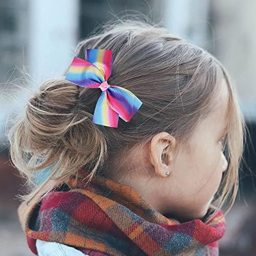 18Pcs 5 Inch Hair Bows for Girls,Colorful Rainbow Girls Hair Bows - Image 6