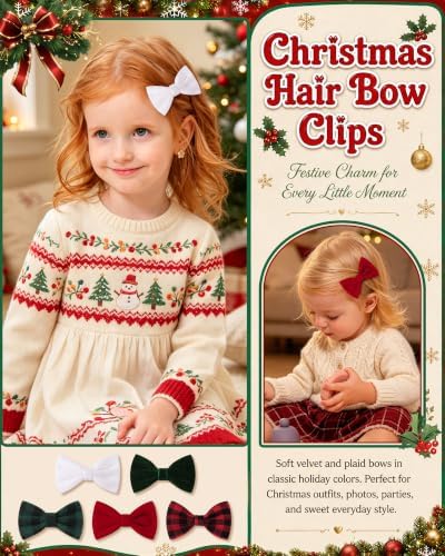 YHXX YLEN 10PCS Christmas Hair Bows for Girls, 2.76 Inch Velvet Bows Clips - Image 4