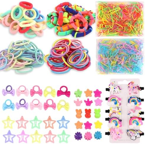 ANBALA Girls Hair Accessories Set Colorful Hair Ties for Women Girls, Elastic Ponytail Holders Rubber Band Cute Hair Clips Cute Barrettes Hair Accessories Kit (895PCS) by ANBALA