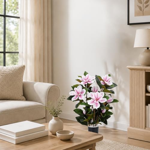 27.5" Fake Potted Plants Artificial Magnolia Flowers for Outdoors, Pink - Image 4