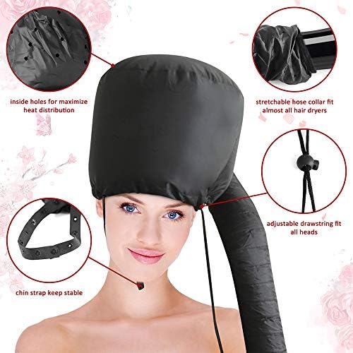 Bonnet Hood Hairdryer Attachment - Upgraded Hair Dryer Bonnet with Chin Strap and Longer Extended Hose More Easy to Enjoy Styling, Curling and Hair Deep Conditioning, Free Carrying Case Hooded Dryer. - Image 4