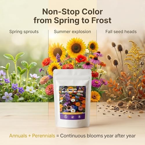 Wildflower Seeds, 5000+ Open Pollinated Non-GMO Seeds, 15 Varieties Butterfly Hummingbird Mix, Wildflower Seeds Bulk Mix for Outdoor Gardens, Yards, Attracts Pollinators - Image 2