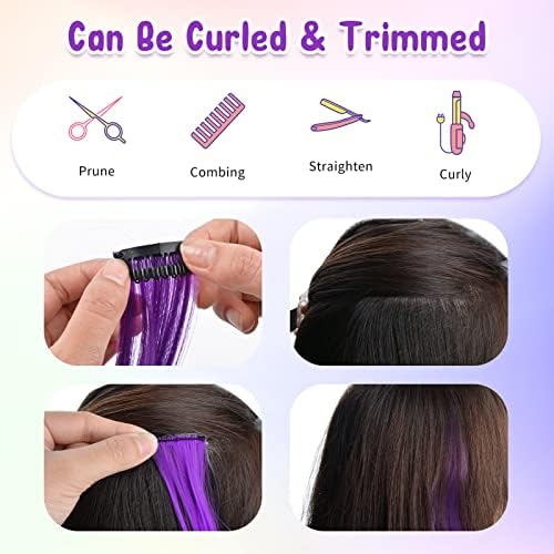 Kyerivs 24PCS Purple Hair Extensions for Girls 20Inch Rainbow Straight Synthetic Clip in Hairpieces for Girls Party Highlights Colorful Hair Accessories Halloween Gifts for Women Easter Gifts - Image 6