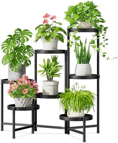 7 Tier Large Plant Stand Indoor Outdoor, 10 In Wide Tray, Black by iDavosicly