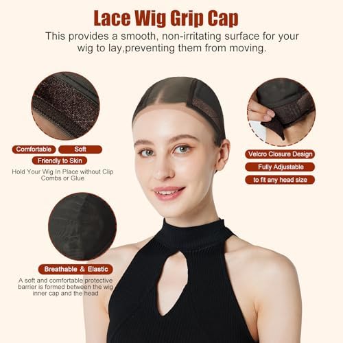 Xiushumyi Lace Wig Cap for Women,Adjustable Wig Grip Cap with Grip Band for Keeping Wigs In Place,Non Slip Caps Make Your Wigs Be Glueless(Brown) - Image 2
