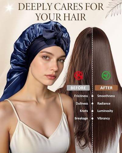 AWAYTR Long Satin Bonnet for Sleeping, Women Two-Tone Reversible Sleep Cap - Image 5