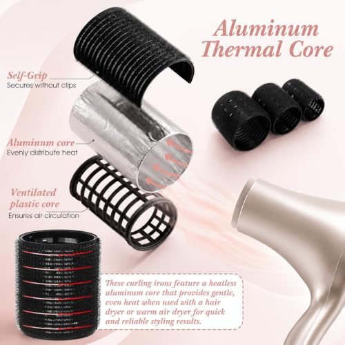 Therwen 18 Pcs Thermal Hair Roller for Women with Long Hair,Black - Image 3
