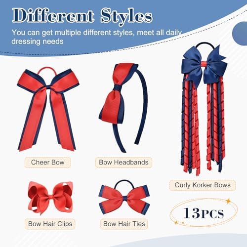 DEEKA Navy Blue & Red School Hair Accessories Set 13 Pcs Uniform Hair Bow Headband Clips Hair Ties Curly Korker Bows for Little Toddler School Girls (Navy Blue&Red) - Image 2