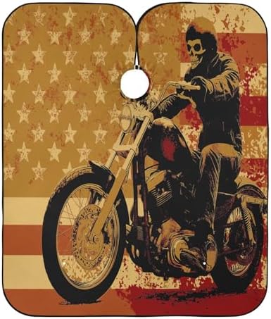 Blueangle Skull Motorcycle American Flag Barber Cape Waterproof Salon Hairdresser Cape with Adjustable Snap Closure, Perfect for for Men Salon and Home Use by Blueangle