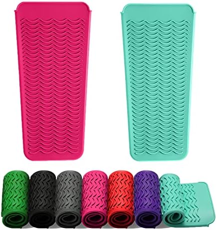 ZAXOP 2 Pack Heat Resistant Silicone Mat Pouch for Flat Iron, Curling Iron,Hair Straightener,Hair Curling Wands,Hot Hair Tools (Mintgreen-Hotpink) by ZAXOP