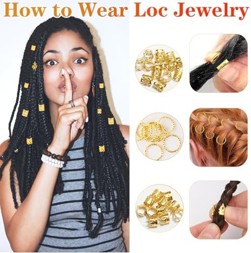 190 Pcs Gold Hair Jewelry for Braids & Dreadlocks - Loc Jewelry with Ring Cuffs, Clips, Charms & Decorations for Men, Women & Girls - Image 7