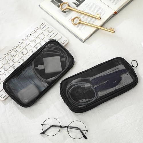 Weewooday 4Pcs Mesh Makeup Bag, Black, Medium, Classic - Image 5