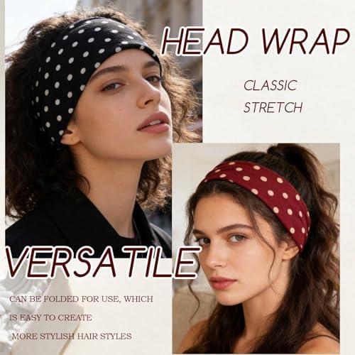Olbye Wide Boho Headbands Floral Stretch Head Wraps Turban Knotted Yoga Hairbands Workout Hair Accessories for Women 4Pcs (Polka Dot, 9.4 * 5.9'') - Image 6