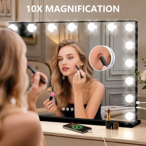 Moonee Vanity Mirror with Lights, 28"×20", with USB Charging Port, Black - Image 6
