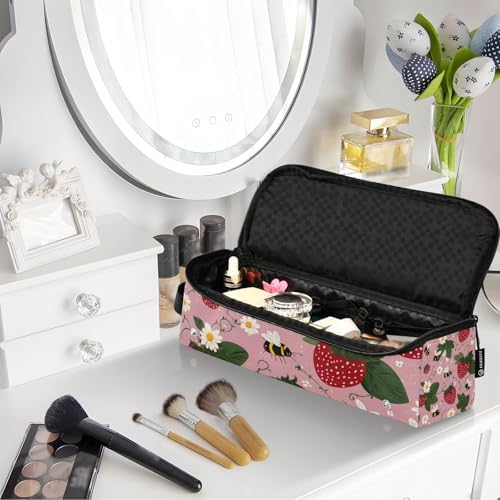 Hair Tools Travel Bag with Heat Resistant Mat 2-in-1 Hot Tools Travel Bag Organizer Flat Curling Iron Travel Case for Straightener Pink Bees Flowers Strawberry - Image 7