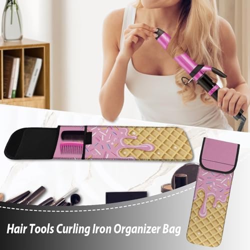 Flat Iron Case Holder Silicone Ice Cream Heat Resistant Neoprene Curling Iron Straightener Holder Cover Bag and Silicone Travel Mat for Travel Daily Long-Term Use - Image 5