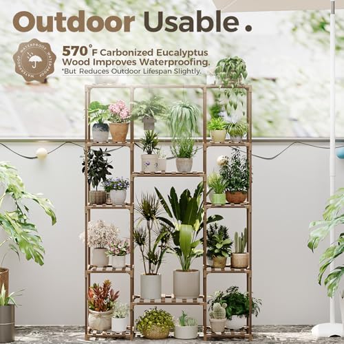 Bamworld 62.2'' Tall Plant Stand Indoor Large Plant Shelf for Multiple Plants Wood Flower Stand Outdoor Hanging Plant Rack for Living Room Garden Balcony Home Decor - Image 3