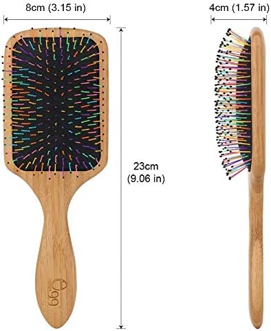 BLACK EGG Paddle Detangling Hair Brush for Women Girls, Rainbow Nylon Brush for Thick Thin Curly Hair, Includes Wooden Detangler Comb and 3 Hair Ties, Valentine’s Day Gift - Image 5