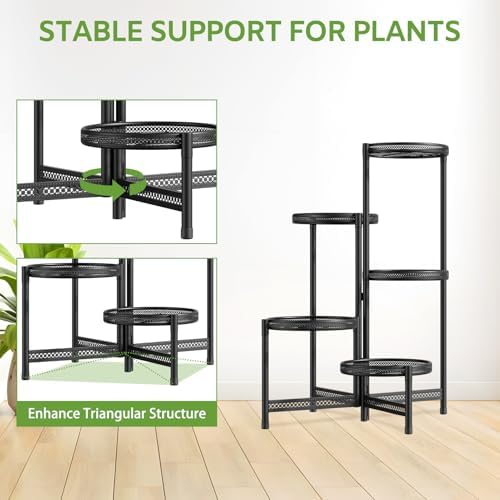 5 Tier Large Plant Stand Indoor Outdoor, 10 In Tray, Iron Black - Image 5