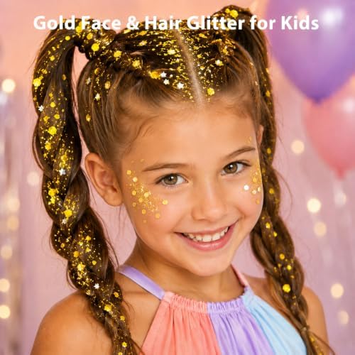 Mysense Gold Body Glitter Stick,Sparkling Face Hair Glitter,Mardi Gras Accessories,Singer Concert Festival Rave Outfit for Women,Mermaid Sequins Chunky Glitter Makeup - Image 2