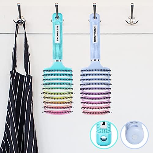 2 Pack Detangling Brush Getting Knots Out without Pain Adds Shine and Makes Hair Smooth,Detangler Boar Bristle Hair Brush for Adult & Kids Wet or Dry Hair(Green&Blue) - Image 6