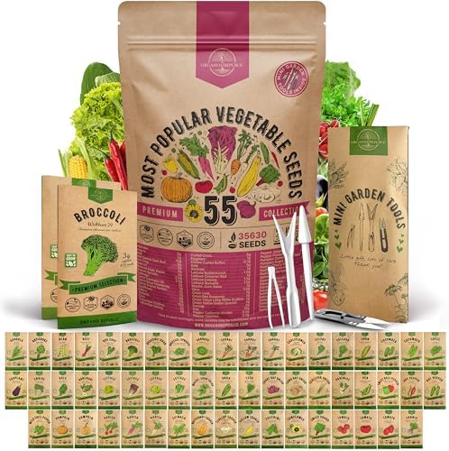 55 Vegetable Seeds Variety Pack - 35,600+ Non-GMO Heirloom Seeds for Planting Vegetables and Fruits in Individual Seed Packets, Home Garden Seeds for Hydroponic, Indoor and Outdoors Gardening by OrganoRepublic