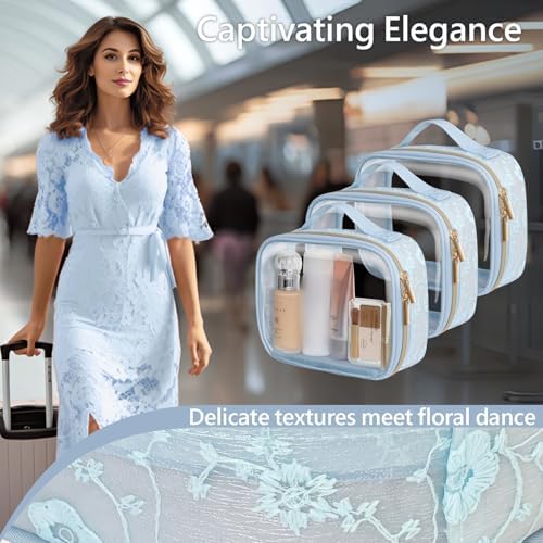 PACKISM Clear Makeup Bag Travel - TSA Approved Toiletry Bag, 3 Pack Blue - Image 2
