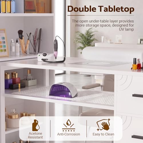 Manicure Table with Dust Collector and LED Display Cabinet (White) - Image 6