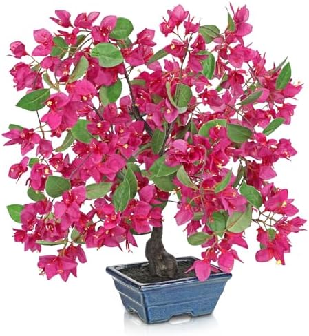 Briful Artificial Bougainvillea Tree in Blue Pot 18.5" Tall Faux Bougainvillea Floral Tree Tropical Silk Fake Flower Plant for Home Office Living Room Table Décor(Pink) by Briful