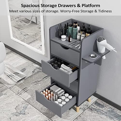 OmySalon Salon Station, 4 -Layer Beauty Barber Salon Styling Station Organizer Equipment, Hair Stylist Storage Cabinet with 2 Hair Dryer Holders, 4 Drawers and Raised Table Legs, Grey - Image 4