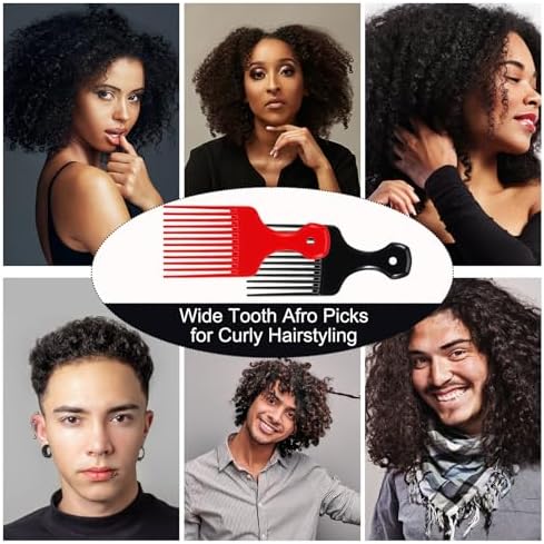 SIMPOR 2 Pcs Hair Pick Comb Wide Tooth Lift for Hair Styling Detangling, Plastic Afro Pick for Women Men, Fist Picks for Curly and Afro Hair (Black, Red) - Image 3