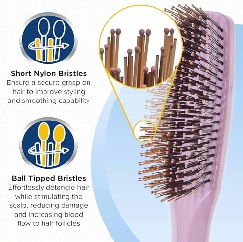 GIORGIO Hair Brush for Men and Women, Gentle Mini Hair Detangler Brush, Dual Length Bristles, Scalp Massager, Travel Detangling Brush, All Hair Types, Pink - Image 3