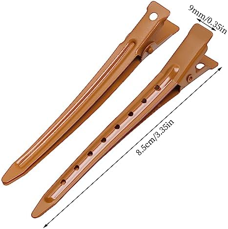 24 Packs Duck Bill Clips, Bantoye 3.35 Inches Rustproof Metal Alligator Curl Clips with Holes for Hair Styling, Hair Coloring, Brown - Image 2