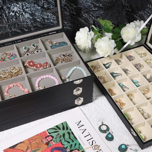 Stratalife Jewelry Organizer Earring Holder Jewelry Tray Earring Storage Organizer Display Rock Collection Box Jewelry Storage For Women Girls 30 Grid (Gray Black) (Pack of 2) - Image 6