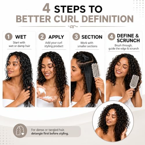 Curly Hair Brush Candybrush Curl Defining Brush for Detangling Shaping and Defining Curls for Women, Men, Wet & Dry Hair (Beige) - Image 4