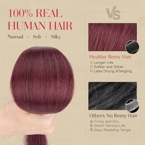 Rich Choices Real Human Hair Clip In Extensions-6 Pcs Single Clip Design-100% Remy Hairs Invisible Clip in Extensions for Thin Short Hair-Hairpieces for Women-12 Inches #99J Burgundy Red Halloween - Image 4