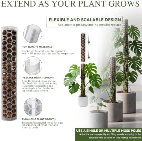 Plastic Moss Pole for Monstera and Climbing Plants (4 PACK-24Inch-Dripper) - Image 2