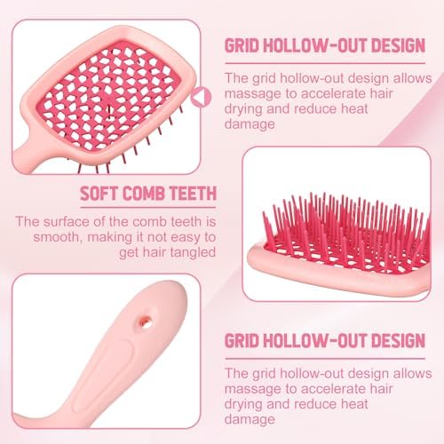 auroray 16 Pcs Pink Hair Brush Set for Women Girls - Scalp Scrubber with Handle, Detangle Hair Brush, Spray Bottle, Edge Bristles Wide Tooth Brushes Rat Tail Comb for Travel Home Use Hair Stuff - Image 4