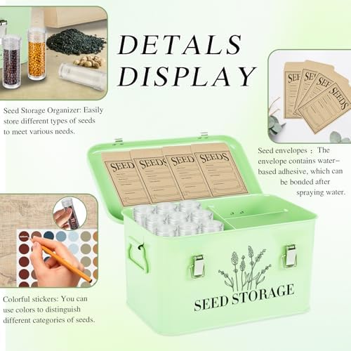 20 Slots Seed Storage Box with 3 Dividers, Metal Seed Storage Organizer Saving Box, Seeds Packet Container, Professional All-in-one Kit with 20 Seeds Envelopes and 60 Label Stickers - Image 6