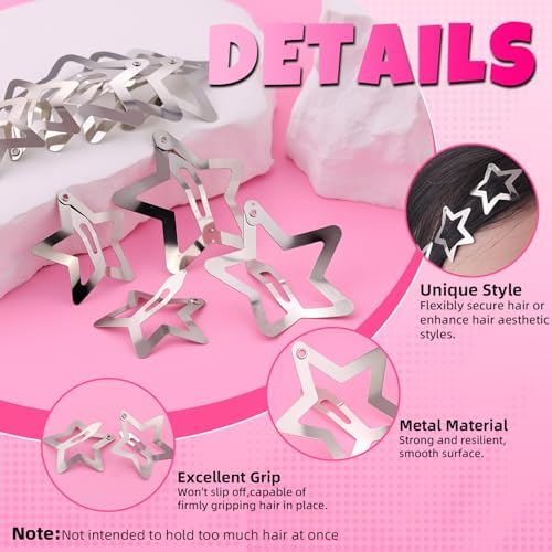 35 PCS Silver Star Hair Clips Barrettes, 1.18&1.57 Inch Snap Y2K Hair Clips - Image 4